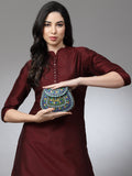 Mosaic Embellished Metal Halfmoon Clutch