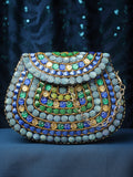 Mosaic Embellished Metal Halfmoon Clutch