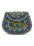 Mosaic Embellished Metal Halfmoon Clutch