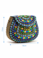 Mosaic Embellished Metal Halfmoon Clutch