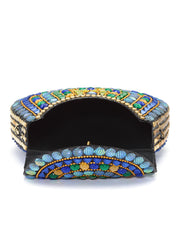 Mosaic Embellished Metal Halfmoon Clutch