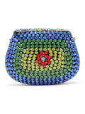 Mosaic Embellished Metal Halfmoon Clutch