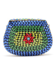 Mosaic Embellished Metal Halfmoon Clutch