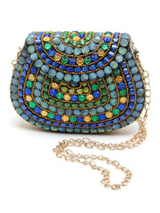 Mosaic Embellished Metal Halfmoon Clutch