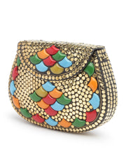 Mosaic Embellished Metal Clutch