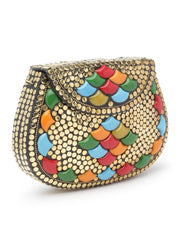 Mosaic Embellished Metal Clutch