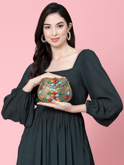 Mosaic Embellished Metal Clutch
