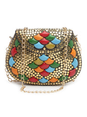 Mosaic Embellished Metal Clutch