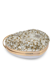 Amour Heart Shaped Floral Embellished Faux Silk Clutch