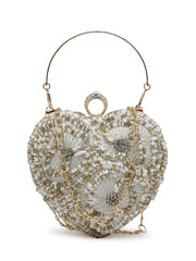 Amour Heart Shaped Floral Embellished Faux Silk Clutch