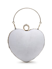 Amour Heart Shaped Floral Embellished Faux Silk Clutch