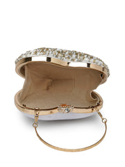 Amour Heart Shaped Floral Embellished Faux Silk Clutch
