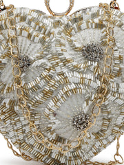 Amour Heart Shaped Floral Embellished Faux Silk Clutch