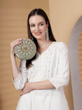 Anekaant Adorn Sage & Multi Floral Embellished Faux Silk Clutch