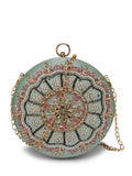 Anekaant Adorn Sage & Multi Floral Embellished Faux Silk Clutch