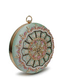 Anekaant Adorn Sage & Multi Floral Embellished Faux Silk Clutch