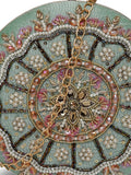 Anekaant Adorn Sage & Multi Floral Embellished Faux Silk Clutch