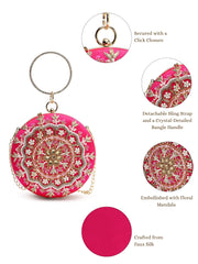 Adorn Faux Silk Floral Mandala Embellished Clutch