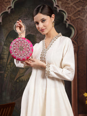 Adorn Faux Silk Floral Mandala Embellished Clutch