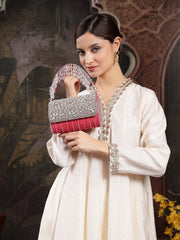 Crystal Cascade Suede Clutch