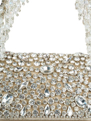 Crystal Cascade Stone Embellished Suede Clutch
