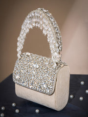 Crystal Cascade Stone Embellished Suede Clutch