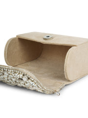 Crystal Cascade Stone Embellished Suede Clutch