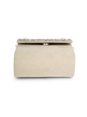 Crystal Cascade Stone Embellished Suede Clutch