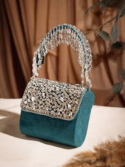 Crystal Cascade Stone Embellished Suede Clutch