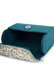Crystal Cascade Stone Embellished Suede Clutch