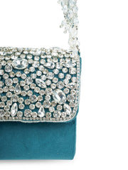 Crystal Cascade Stone Embellished Suede Clutch