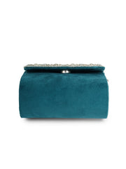 Crystal Cascade Stone Embellished Suede Clutch