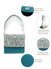 Crystal Cascade Stone Embellished Suede Clutch