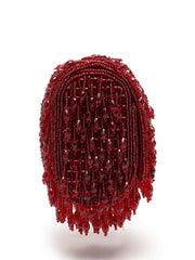 Crystal Cascade Wine Red Crystal Fringe Embellished Suede Clutch