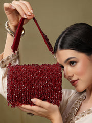 Crystal Cascade Wine Red Crystal Fringe Embellished Suede Clutch
