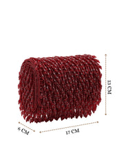 Crystal Cascade Wine Red Crystal Fringe Embellished Suede Clutch