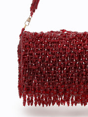Crystal Cascade Wine Red Crystal Fringe Embellished Suede Clutch