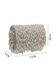 Crystal Cascade White & Silver Crystal Fringe Embellished Suede Clutch