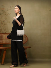 Crystal Cascade White & Silver Crystal Fringe Embellished Suede Clutch