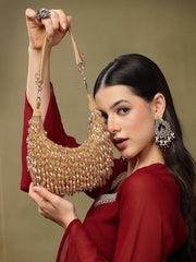 Crystal Cascade Beige & Champagne Gold Crystal Fringe Embellished Suede Clutch