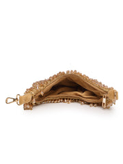 Crystal Cascade Beige & Champagne Gold Crystal Fringe Embellished Suede Clutch