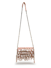 Tipify Blush Pink & Gold Teardrop Mirror Embellished Faux Silk Clutch