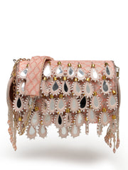 Tipify Blush Pink & Gold Teardrop Mirror Embellished Faux Silk Clutch