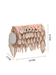 Tipify Blush Pink & Gold Teardrop Mirror Embellished Faux Silk Clutch