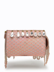 Tipify Blush Pink & Gold Teardrop Mirror Embellished Faux Silk Clutch