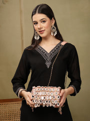 Tipify Blush Pink & Gold Teardrop Mirror Embellished Faux Silk Clutch