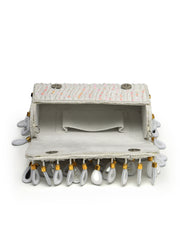 Tipify Ivory White & Gold Teardrop Mirror Embellished Suede Clutch