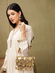 Tipify Antique Gold Teardrop Mirror Embellished Suede Clutch