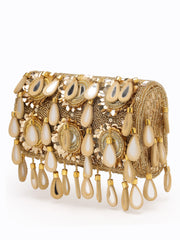 Tipify Antique Gold Teardrop Mirror Embellished Suede Clutch