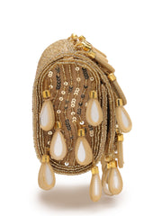 Tipify Antique Gold Teardrop Mirror Embellished Suede Clutch